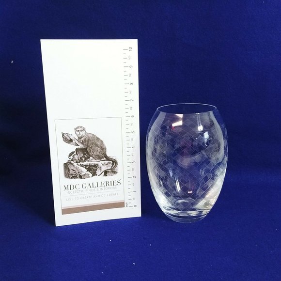 Crystal Vase Plaid Diamond Etched Design Pattern Collectible Vintage 7" - Picture 7 of 7